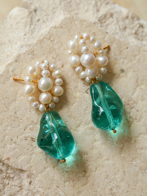 Retro Blue Bold Baroque Pearls Necklace and Earrings (Purchase Individually) - Zafari Studio Jewelry